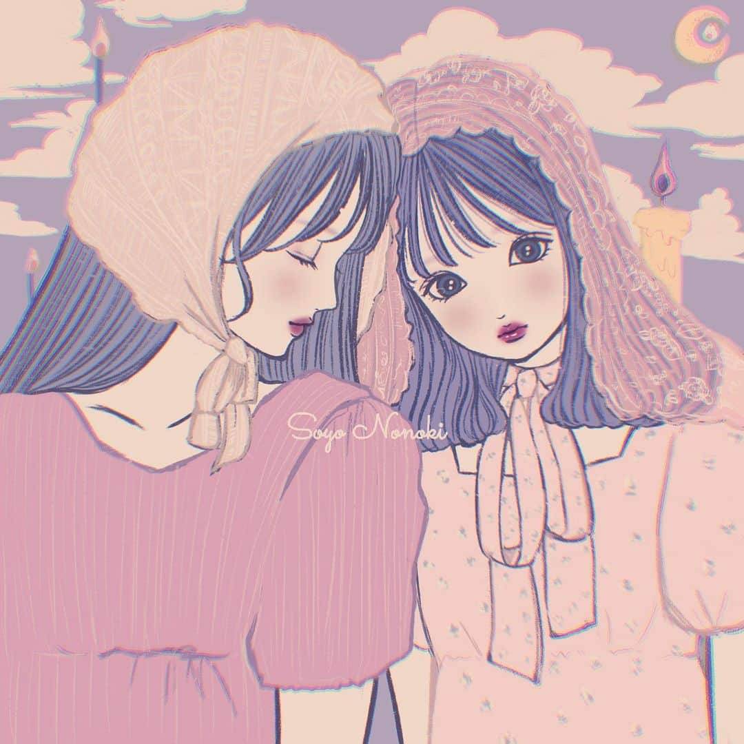 乃の木そよのインスタグラム：「👩🌙👩 . . . #イラスト#アート#絵#画#イラストレーター#デザイン#illustration#illustrator#art#drawing#artist#painting#artwork#watercolor#sketch#pencil#digitalart#graphite #創作#絵描きさんと繋がりたい#塗り絵 #服 #おしゃれさんと繋がりたい #おしゃれ女子 #ガーリー#今日の服#お洒落さんと繋がりたい#今日のコーデ #服装  #福岡イラストレーター」