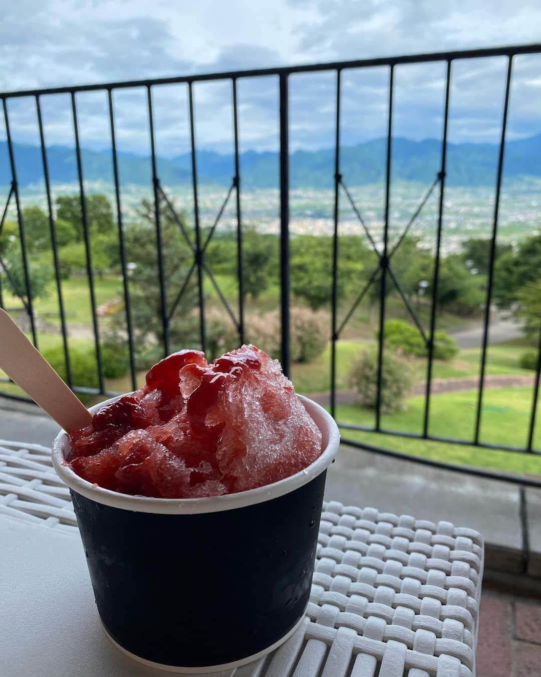 渋谷恭子さんのインスタグラム写真 - (渋谷恭子Instagram)「🍧 #夏の思い出 🍧　  旅先でナイトプールを楽しもうと思ったけど、それは諦めた… 他で夏らしいこと何かすることにしてこちらへ！  お天気が回復して、快晴ではないけど、ほんとに外の空気と景色が気持ち良くて、楽しめたよ😊  #かき氷 #カキ氷 #フルーツパーク富士屋ホテル #山梨 #フルーツパーク #山梨市 #景色 ##ママライフ #2021夏 #yamanashiselect #yamanashi #summer」8月14日 17時18分 - kyoko.86