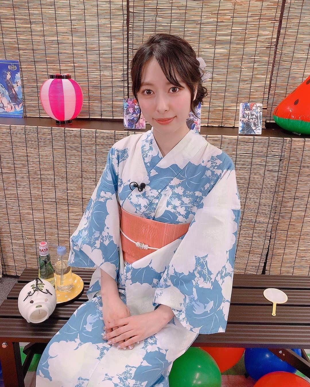 近藤玲奈のインスタグラム：「久々の投稿になってしまいましたが…！！ ⁡ 『川原 礫チャンネル』にゲスト出演させていただきました✨ ⁡ 浴衣を着られて嬉しかった〜💓👘🎐 ⁡ 普段あまり着ないようなデザインの浴衣を選んでみたよ✨ ロニエっぽい水色💙 ⁡ #SAO」