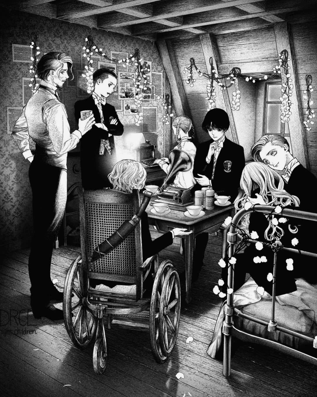 坂本眞一のインスタグラム：「Drawing day 4  Mina's attic 2  #DRCL#midnightchildren#BramStoker #shinichisakamoto#坂本眞一#グランドジャンプ#Whitby#Dracula#WilhelminaMurray #LukeWestenra#ArthurHolmwood#JoeSuwa#Renfield#AbrahamVanHelsing#QuincyMorris#JoeSuwa」