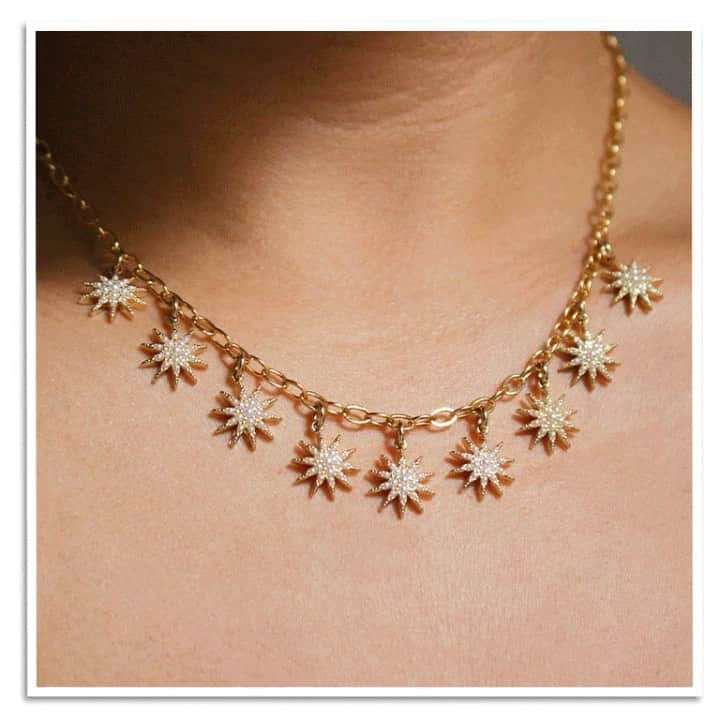 ルル フロストのインスタグラム：「You’ve asked... and we’ve answered. We've expanded our beloved Electra collection with brand new sparkly charm necklaces, delicate drop earrings in two lengths, and a new pearl and gold colorway that will be the perfect addition to your jewelry collection. Electra-fy yourself this summer! xx Lulu  Shop the link in bio. #lulufrost #electra」