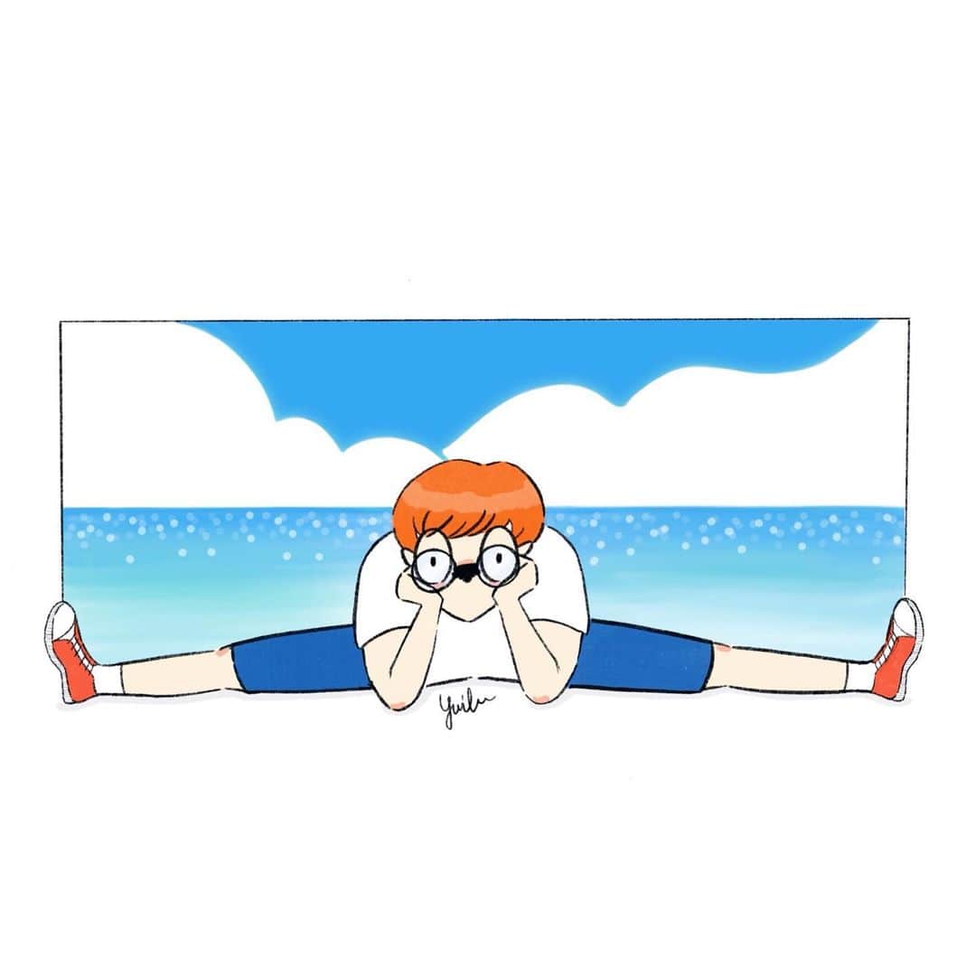yurika_eyeのインスタグラム：「海に行きたいなっ。🏖 : #illustration #original #character  #ipad #drawing #summer  #procreate #sea #view  #イラスト #キャラクター #オリジナル  #絵 #描く #夏 #ラフ画 #yurika2wins  #海 #景色」
