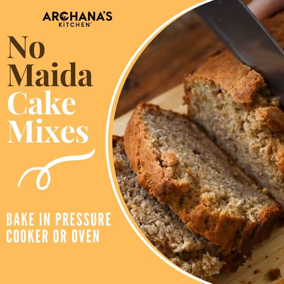 Archana's Kitchenのインスタグラム：「You must try our most loved No Maida Cake Mixes that are made from Ragi, Jowar, Barley & Whole Wheat. They make a perfect tea time snack or dessert too.   The best part they are super easy to bake in a pressure cooker or oven ! Go ahead, shop now and start snacking healthy today!   Comment below if you would like us to send you a link   Also available on Amazon. Big Basket & Flipkart.」