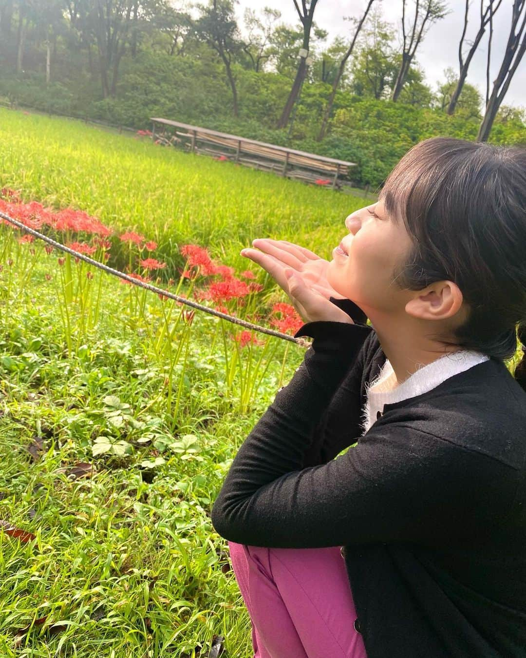 浅野杏奈さんのインスタグラム写真 - (浅野杏奈Instagram)「日本テレビ「ZIP!」中継コーナーありがとうございました☺️  府中市郷土の森博物館から秋を代表する花、彼岸花をお届けしました❤️ 朝露に濡れた花びらが、とっても美しかったです💧  #ZIP! #ヒガンバナ」9月15日 13時16分 - this.is.anna_box