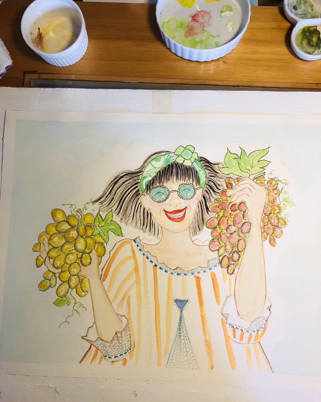 結城アンナさんのインスタグラム写真 - (結城アンナInstagram)「🍇美味しいぶどう🍇の季節❣️It's delicious grape season❣️ ☆☆♡☆☆♡☆☆♡☆☆♡☆☆♡🍇☆🍇♡ #ayukihouse_illustration #果物　#自分をいたわる暮らしごと #北欧が教えてくれたシンプルな幸せの見つけ方 #ぶどう #grapes」8月26日 16時14分 - ayukihouse