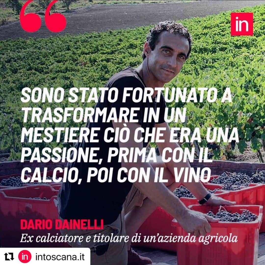 ダリオ・ダイネッリのインスタグラム：「#Repost @intoscana.it  ・・・ “𝑆𝑜𝑛𝑜 𝑠𝑡𝑎𝑡𝑜 𝑓𝑜𝑟𝑡𝑢𝑛𝑎𝑡𝑜 𝑎 𝑡𝑟𝑎𝑠𝑓𝑜𝑟𝑚𝑎𝑟𝑒 𝑖𝑛 𝑢𝑛 𝑚𝑒𝑠𝑡𝑖𝑒𝑟𝑒 𝑐𝑖𝑜̀ 𝑐ℎ𝑒 𝑒𝑟𝑎 𝑢𝑛𝑎 𝑝𝑎𝑠𝑠𝑖𝑜𝑛𝑒 𝑑𝑎 𝑏𝑎𝑚𝑏𝑖𝑛𝑜, 𝑝𝑟𝑖𝑚𝑎 𝑐𝑜𝑛 𝑖𝑙 𝑐𝑎𝑙𝑐𝑖𝑜, 𝑝𝑜𝑖 𝑐𝑜𝑛 𝑖𝑙 𝑣𝑖𝑛𝑜. 𝑈𝑛 𝑙𝑎𝑣𝑜𝑟𝑜 𝑐ℎ𝑒 𝑚𝑖 𝑎𝑝𝑝𝑎𝑠𝑠𝑖𝑜𝑛𝑎, 𝑚𝑖 𝑓𝑎 𝑚𝑒𝑡𝑡𝑒𝑟𝑒 𝑖𝑛 𝑐𝑎𝑚𝑝𝑜 𝑎𝑚𝑜𝑟𝑒”.  @dainored (Dario Dainelli), ex calciatore di Fiorentina e Chievo Verona, racconta così la sua "seconda" vita da produttore di vino. Sì, perchè la sua grande passione è la sua azienda vitivinicola, la @cantinadainelli, a Cerreto Guidi.  Come nasce questa avventura tra le vigne? Tutto inizia per gioco, tutto inizia con l’amicizia..  👉Continua a leggere l'articolo di @simona_975 nel link in bio! . . . #storie #agricoltura #agroalimentare #viticoltura #cerretoguidi #storietoscane #dariodainelli #calciatore #aziendeagricoleitaliane #vinotoscano」