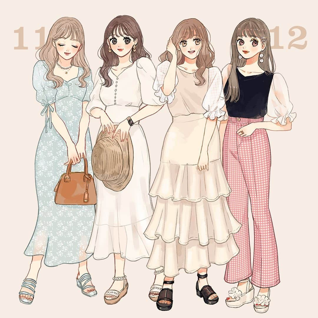 みーこさんのインスタグラム写真 - (みーこInstagram)「お仕事で描かせていただいたイラストまとめ👗✨  @purebright_jp   #イラスト #イラストレーター #ファッションイラスト #ファッション #ファッションコーデ #illustrator #女の子 #illustration #可愛い #コーデ  #服」8月27日 9時49分 - meecosme