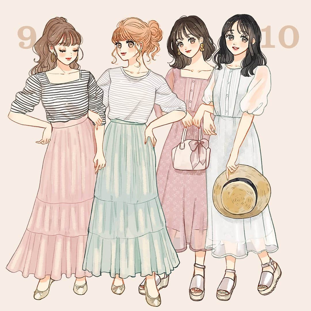 みーこさんのインスタグラム写真 - (みーこInstagram)「お仕事で描かせていただいたイラストまとめ👗✨  @purebright_jp   #イラスト #イラストレーター #ファッションイラスト #ファッション #ファッションコーデ #illustrator #女の子 #illustration #可愛い #コーデ  #服」8月27日 9時49分 - meecosme