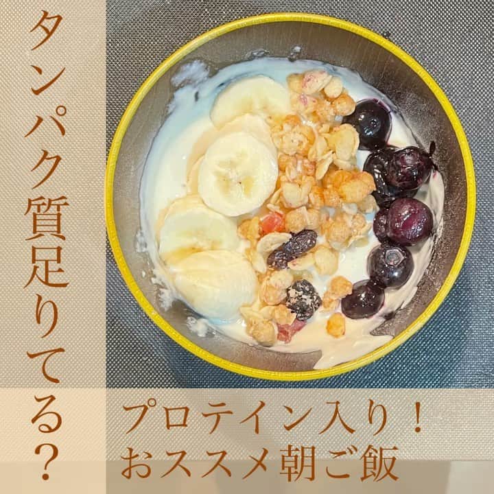 のインスタグラム：「突然ですが、朝ごはんのご紹介！  私は不足しがちなタンパク質を取れるようにプロテインとヨーグルトを混ぜて食べてます☺︎  こちらで使用したプロテイン #タンパクオトメ　は 動物性と植物性ダブルのタンパク質と豊富な美容成分が含まれているのと多様のフレーバーで好きな味が見つけやすいのでおすすめ！  低カロリーでグリテンフリーなのでダイエットにもいいかと☺︎🌱  私が使用したフレーバーはバナナ味！ 牛乳でも飲みやすくて美味しいです  タンパク質あまり取れてないかもという方におすすめです☺︎  @tamachanshop  #タンパクオトメ　#プロテイン　#pr #オトメ髪」