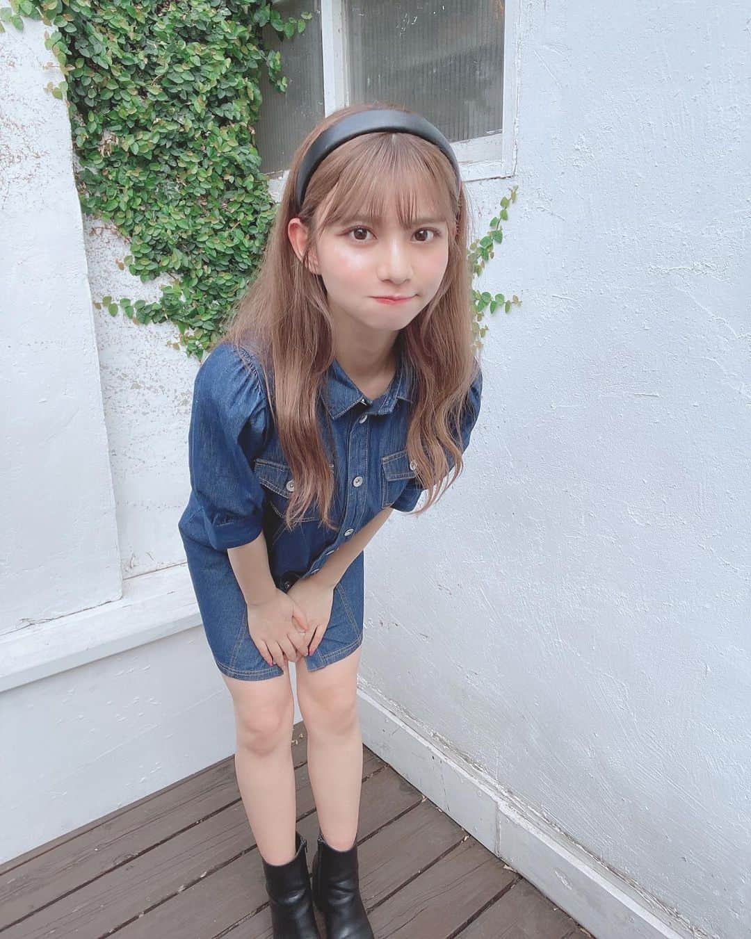 本田夕歩さんのインスタグラム写真 - (本田夕歩Instagram)「先取りで秋コーデ  #NICECLAUP #デニムワンピース #秋服コーデ #太カチューシャ #ootd」8月29日 17時29分 - pon_chan216