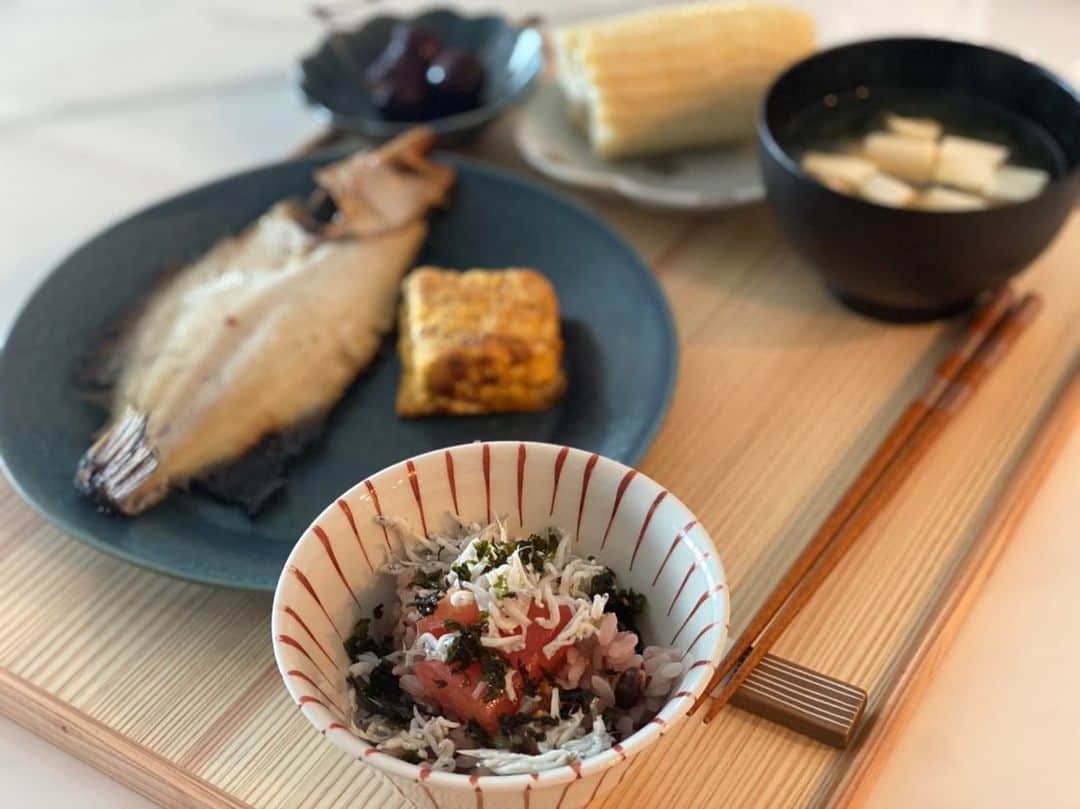 大政絢のインスタグラム：「#絢ご飯  私の食卓の半分は北海道産でできています😂 家族が美味しいものをたくさん送ってくれるのですがこの日の朝ごはんは北海道鹿部産のたらこを✨ 十穀米の上にたらこしらす韓国海苔ごま油とこれだけで2杯は食べれちゃう🍚 毎年送ってもらいますが甘く臭みもなく美味しいの👏✨  今日も感謝な朝ごはん🌿  #今日の絢ご飯#北海道産#鹿部産たらこ」