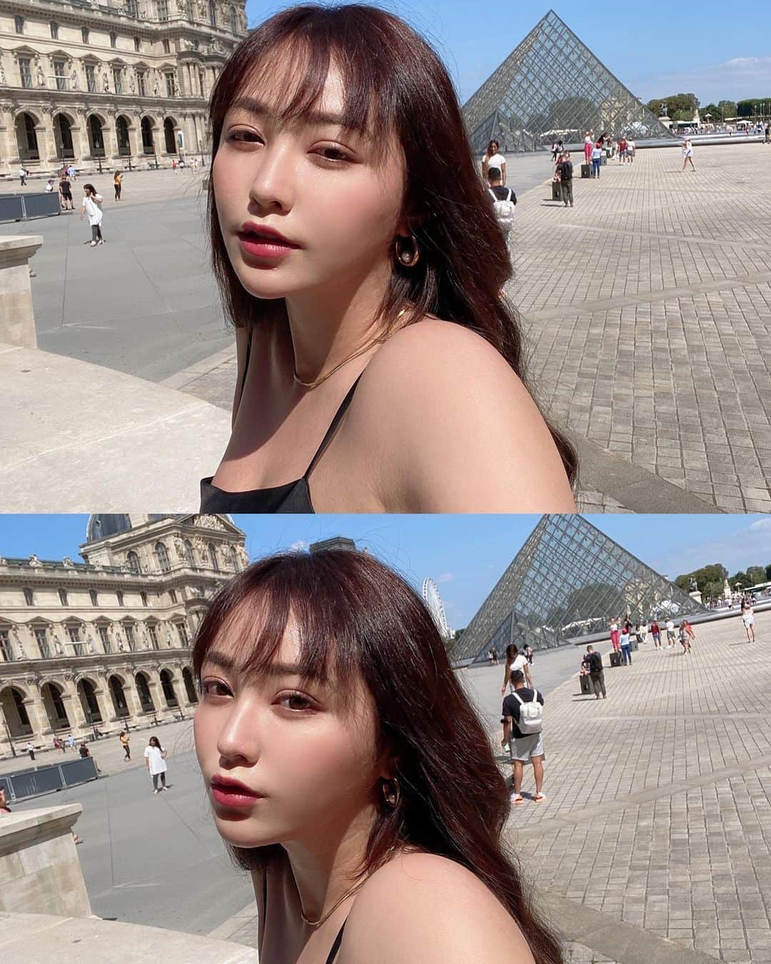 てんちむさんのインスタグラム写真 - (てんちむInstagram)「in Paris  あ、エッフェル塔じゃーんってノリでチラ見くらいなんですけど、今回は初めてマジマジと見ました👀笑 ちなみに大人の階段登ってルーブルも初めて行ってきた。本物のモナリザいた。 けど私はよく分からん🤦‍♀️  パリは日本より涼しいんだけど、この時は１週間限定の暑い時でバテた☀️笑 夜９時半とかでも明るくてアゲ☀️」8月30日 17時40分 - super_muchiko