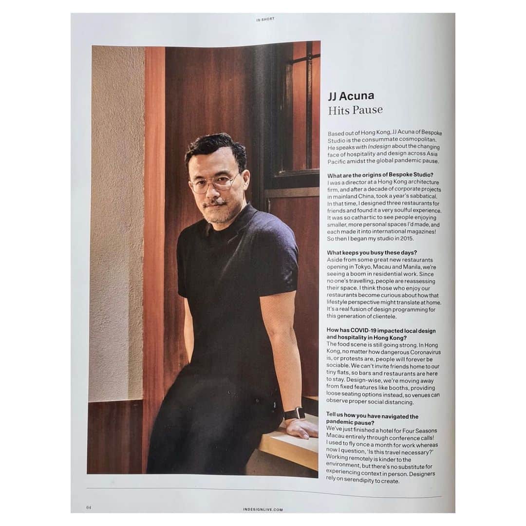JJ.Acunaのインスタグラム：「This month's @indesignlive Australia. Thanks to the lovely @sandratanwrites for the interview, and @wearethirdculture for spotting the copy. The interview was on what our business was like during 2020.   📸: @campfiremedia   #jjacunabespokestudio  #designstudio #inthenews  #asiapacific」