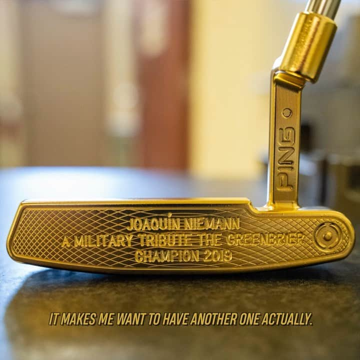 ホアキン・ニーマンのインスタグラム：「Thank you @pingtour for my gold putter to remember my win at Greenbrier! I need to add a few more of these 💯💯 #pingtour #pinggolffamily」