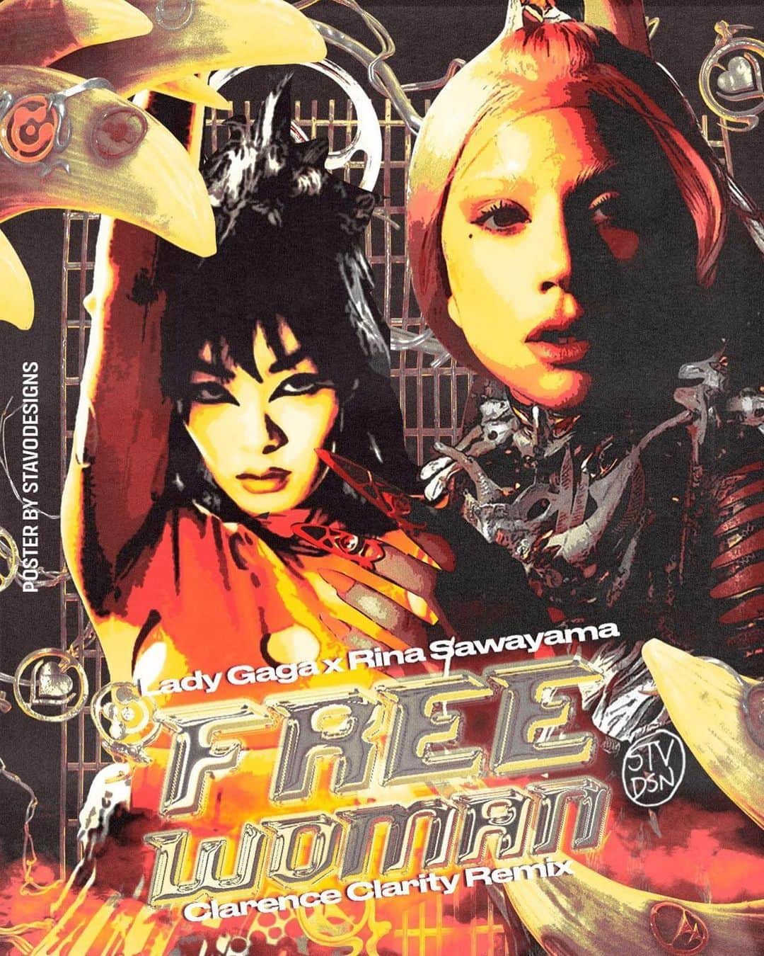 リナ・サワヤマのインスタグラム：「“RINA SAWAYAMA AND… LETS GO GAGA !!!”  Free Woman (Rina Sawayama x @clarenceclarity remix) out now !!!!! stream Dawn of Chromatica !!!!! I love all the remixes on there 🥺🥺🥺 thank u king @bloodpop   (the most insane fan art 🥺🥺🥺)」