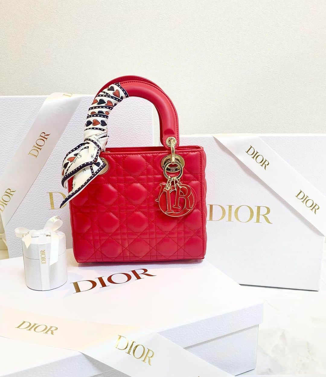 加賀美早紀のインスタグラム：「❤️ 青みがかった赤色が可愛い💓  #dior #バッグ #赤」