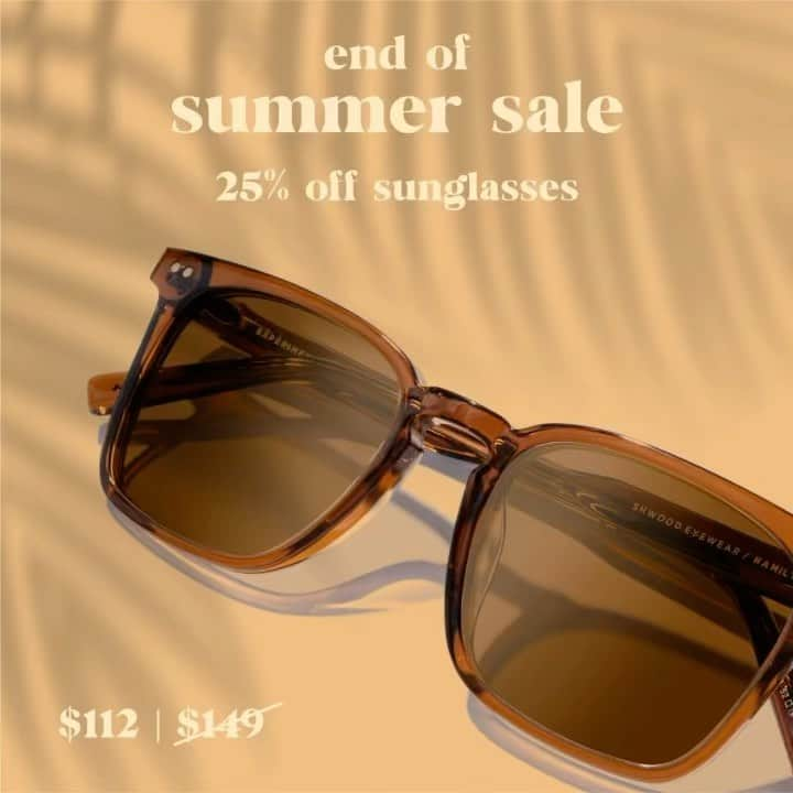 シュウッドのインスタグラム：「Our End of Summer Sale is going strong!  Find your new fav sunnies before savings end Monday at midnight!」