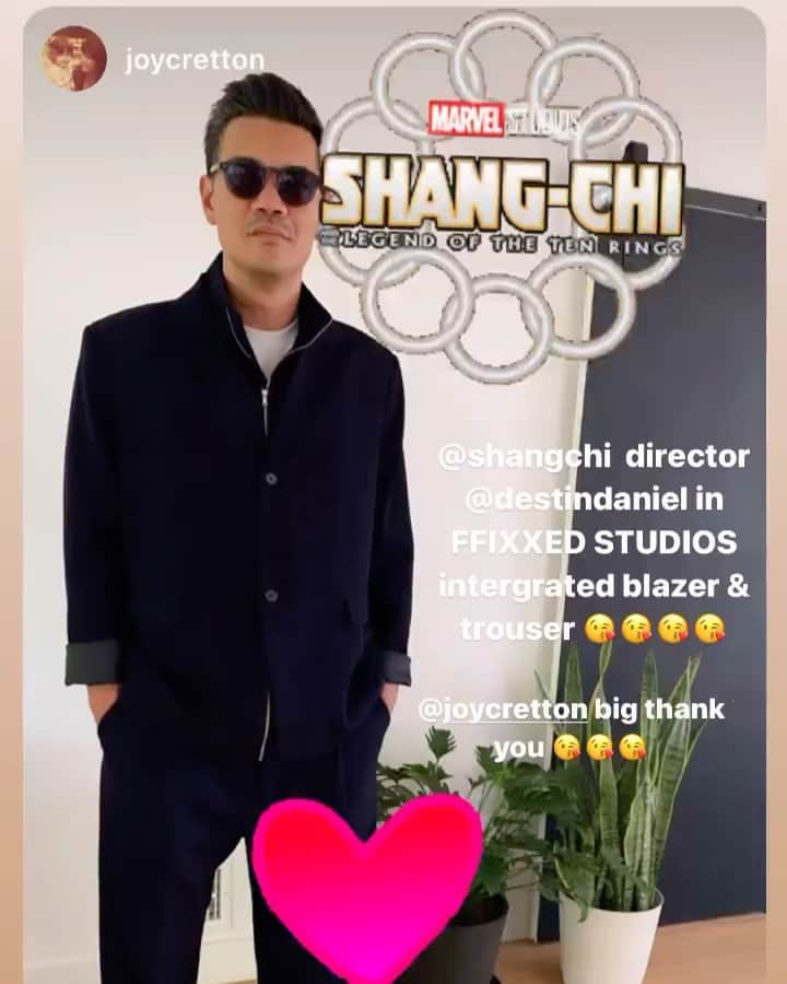 フィックスのインスタグラム：「So excited to be able to dress @shangchi director @destindaniel for his London opening for Shangchi . Big Thank you @joycretton 💓💓💓💕💕💕 #Shangchi #shang-chi #destindaniel #joycretton #ffixxedstudios」