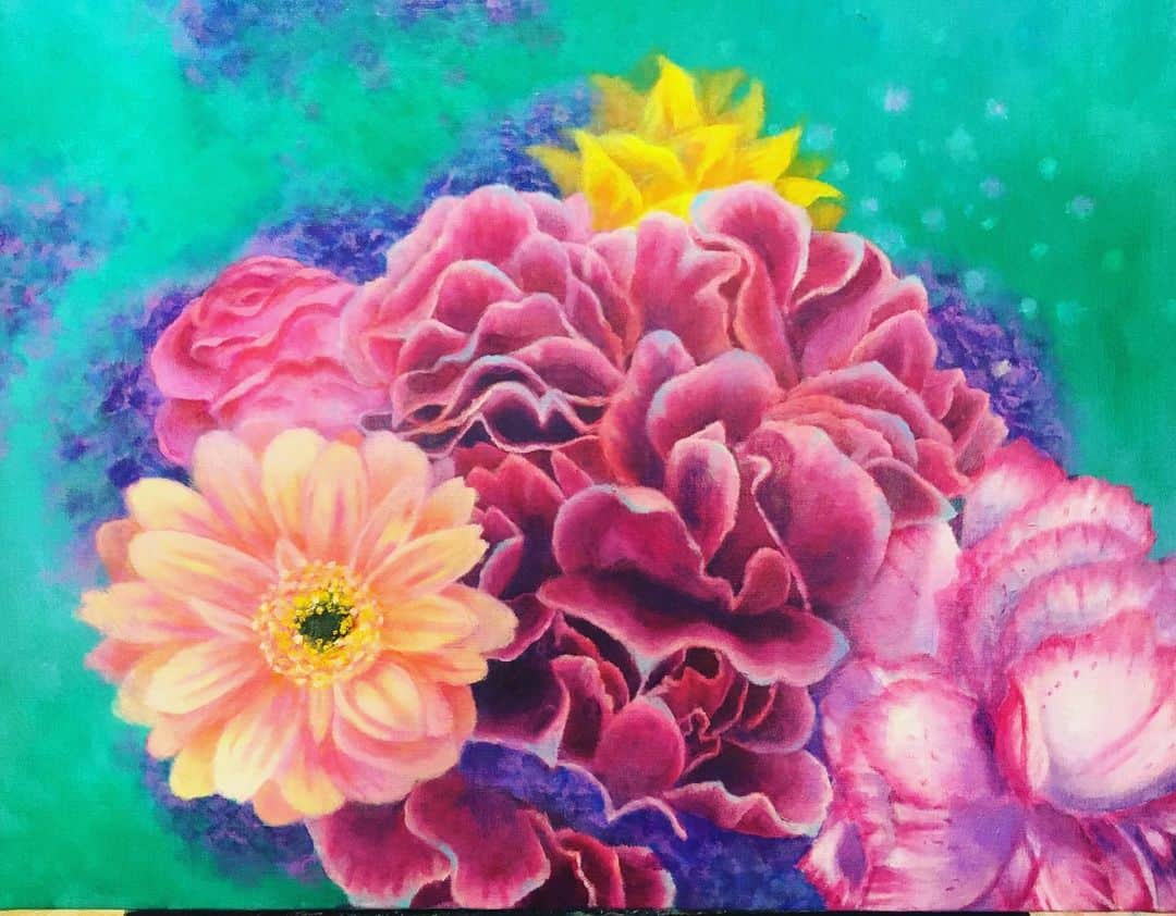 成瀬未夏のインスタグラム：「Congratulations！  #art#acrylicpainting #flowers#painting」