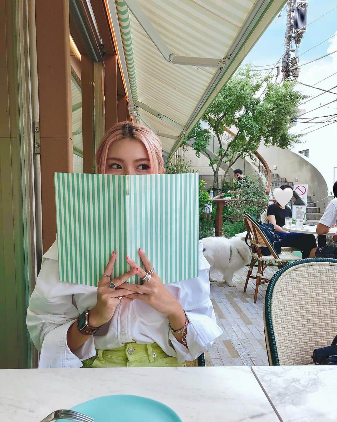 のインスタグラム：「. @linastoresjp 全部可愛かった🤍💚💗 メニューはQRコード読み込めば写真も食材も見れたよ🤞🏽(真剣すぎ) 私みたいな偏食の極み人間にはありがたし😮‍💨💓 . . . デザートのピスタチオとチョコのやつ(語彙力w)がパイもサックサクで美味しかった🐷💕 . . . #linastores #linastoresjp #omotesando #aoyama #cafe」