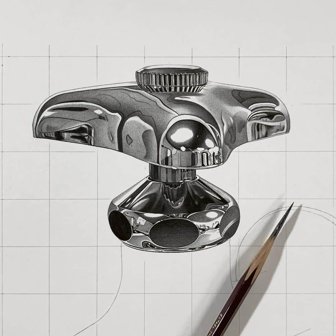 大森浩平のインスタグラム：「I'm Drawing a Faucet, on the way. 蛇口を描いています、途中経過。  Please check out ↓ YouTube：大森 浩平・Kohei Ohmori Twitter：kohei6620  #蛇口 #faucet #pencildrawing #drawing #hyperrealism #realism #illustration #metallic #artwork #sketch #dessin #art #スーパーリアリズム #イラスト #デッサン #スケッチ #アート #鉛筆画 #写実画 #鉛筆 #絵」