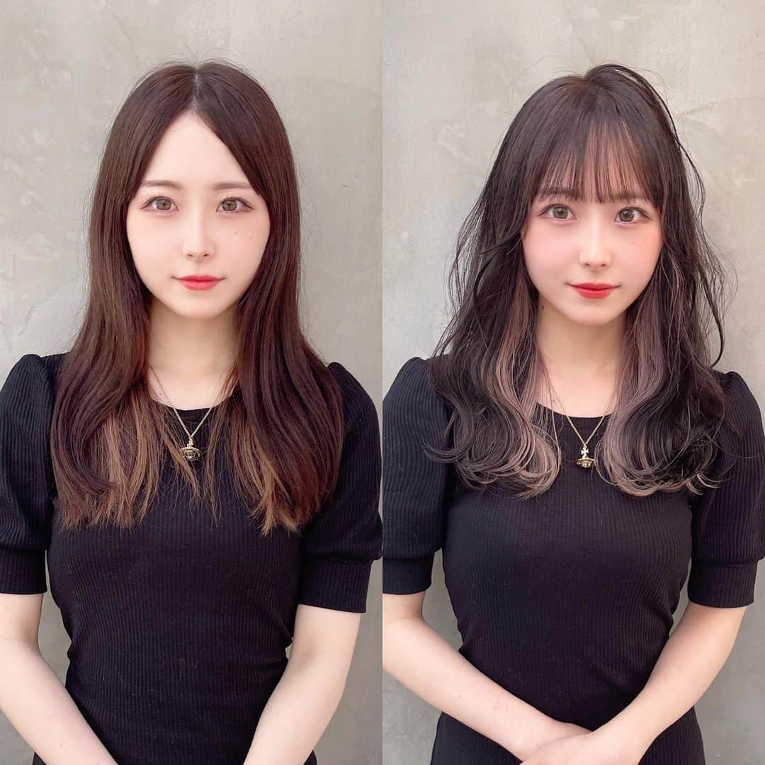 及川天和さんのインスタグラム写真 - (及川天和Instagram)「前髪とカラーでイメチェンできる！💇‍♀️ スワイプ→→→ 保存がオススメ✂️✨  前髪をセンターパートに分けてもとても似合っていたのですが、かわいい雰囲気でまっすぐ大人可愛いに変更！！！  インナーカラーで オシャレに見える⁉️  前髪だけでも雰囲気は一気に変わります✨  髪質、顔の形などを考えてカットさせて頂きました✂️  是非ご相談下さい🙇  初めての美容室は緊張すると思いますか、気軽にお越し下さい✨  他のスタイルはプロフィール下のアドレスからご覧頂けます✨ スタイルはブックマークして頂けると便利です💁‍♂️  #前髪カット#イメチェン#前髪#インナーカラー」9月10日 21時58分 - tenhouo