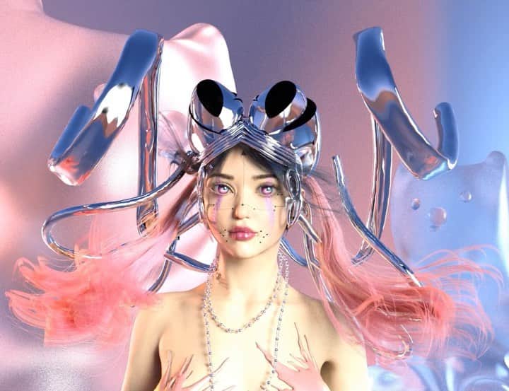 Ruby Gloomのインスタグラム：「Second drop with @the_fab_ric_ant on @superrare.co at CET 6pm / GMT+8 12am 🎶 The NFT drops ahead of Crypto Fashion Week where a transformed Empress of the Metaverse look will walk the main stage at the Meta Gala, celebrating all things digital fashion. 💜 #thefabricant #cyptofashion #metagala  Music by @hranrad」