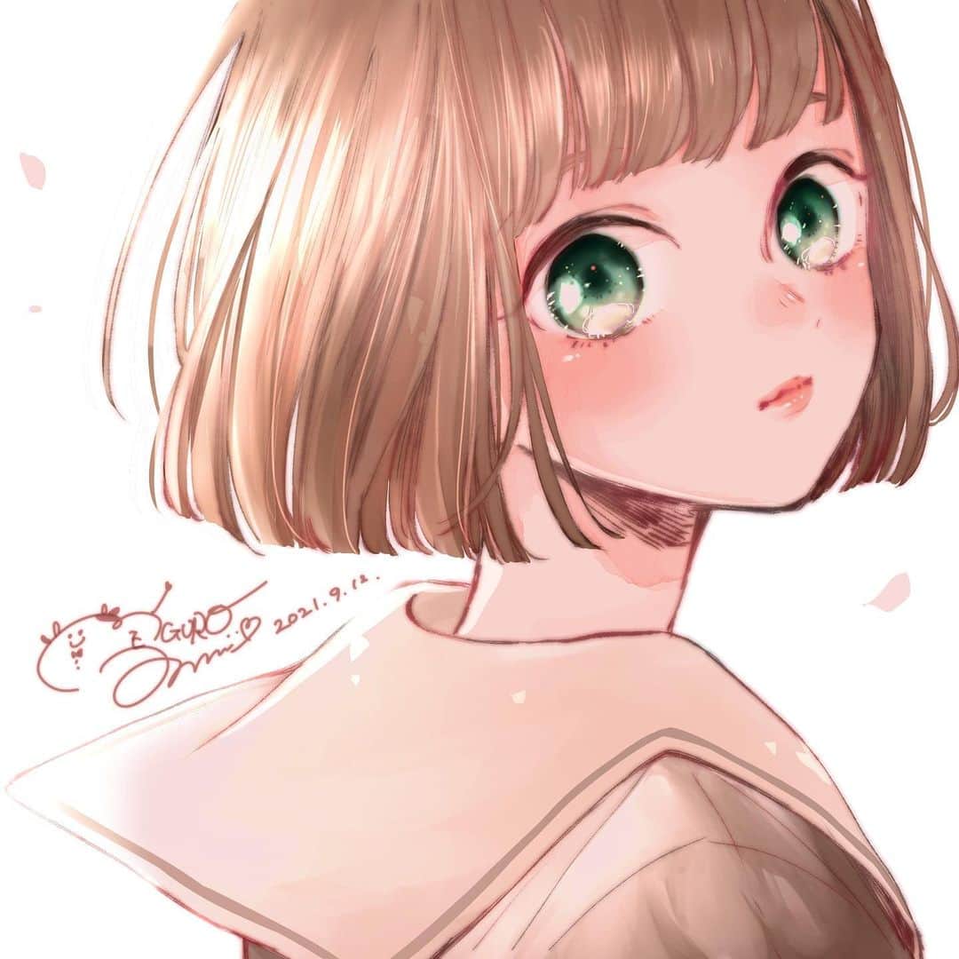 目黒あむのインスタグラム：「⁡ ＊ボブの女の子（リクエスト） ⁡ ボブ＋セーラーが最高に好き^^ ⁡ コメント♡フォローなどいつもありがとうございます🙏 ⁡ #創作  #イラスト #Illustration」