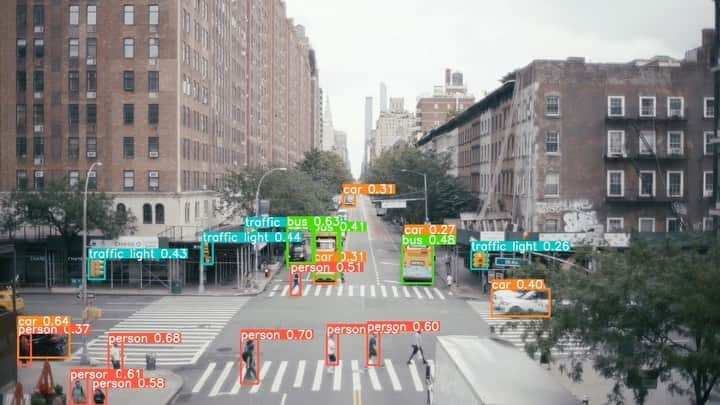 下山裕貴のインスタグラム：「NYC footage #yolov5 object detection.  #github #objectdetection #python #pytorch #pydetect #youlookonlyonce #ultralytics #画像処理 #機械学習 #物体検出 #newyork #newyorkcity #nyc #summer2021」