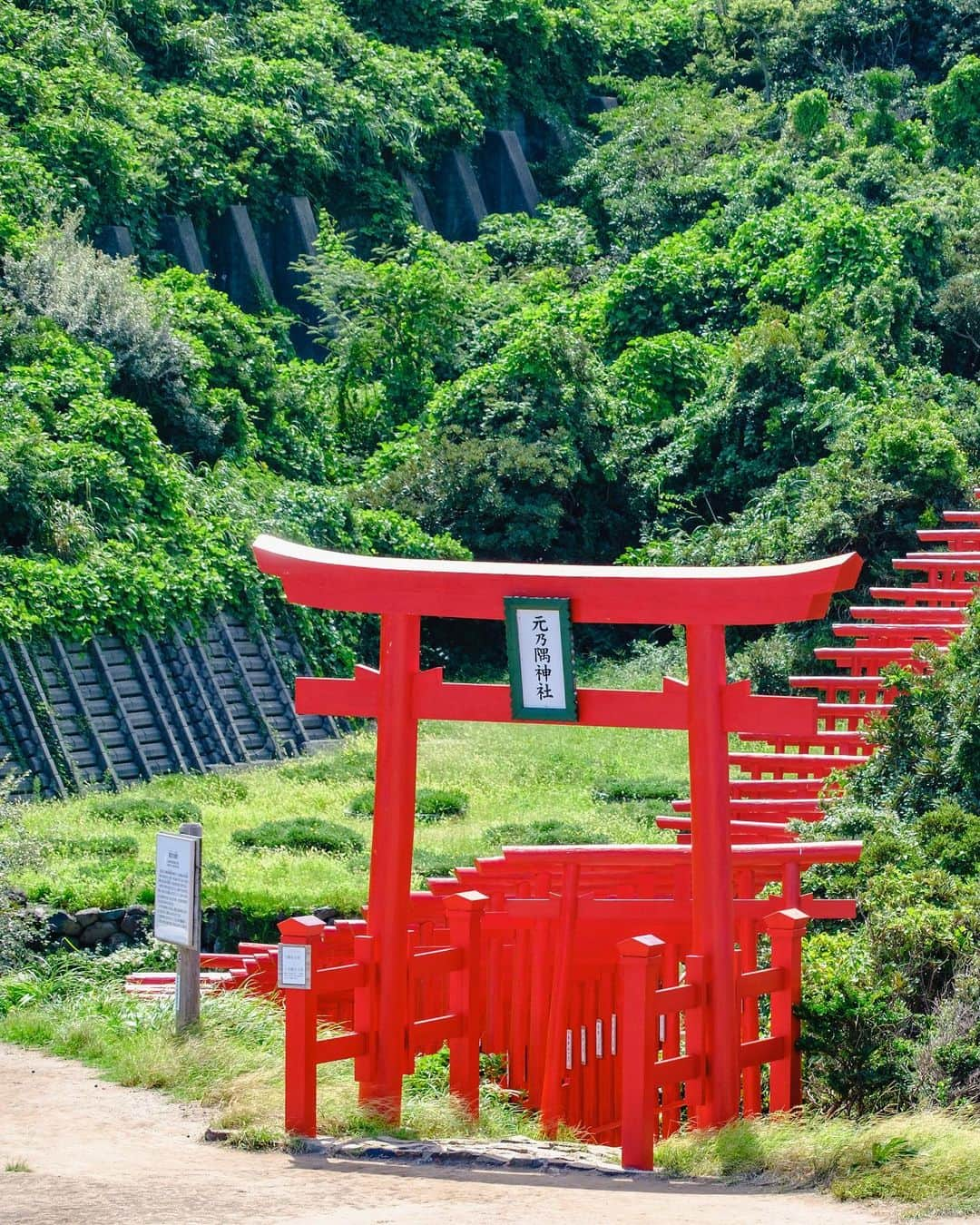 SHOCK EYEさんのインスタグラム写真 - (SHOCK EYEInstagram)「山口県長門にある元乃隅稲成神社は、千本鳥居が鮮やかな景観の素晴らしい神社さん⛩  ここは、外国人の評価がきっかけで一躍有名になった場所で、そこから国内外問わず、多くの参拝客が訪れるようになったみたい。  そもそもここの断崖は、「竜宮の潮吹き」と言われ、昭和9年8月に国指定天然記念物および名勝に認定されてた場所で、素晴らしい場所なんだけど、  そんな逆輸入パターンで再評価されて、、山口県観光の救世主になるなんて、、本当凄い！＾＾  とにかく思ったのは、 僕らが僕らの住む国のことをもっともっと知って、好きになって、海外に誇れる場所を一つでも多く、紹介して、保全して、みんなで大切にしていけたら良いなあ、ってこと。  まだまだ世の中に知られていない、素晴らしい場所は沢山あるはずだもんね。  最後の写真、ここの鳥居に備え付けられたお賽銭箱。 どうやら入れるのがとても難しいみたいで、うまく入れられたら、願いが叶うとか、、  是非やってみては✨  てか、とにかく海風、波音が本当に気持ち良い場所でした🙏✨  #元乃隅神社 #元乃隅稲荷神社 #motonosumiinari #inari #inarishrine #shrine」9月13日 10時43分 - shockeye_official