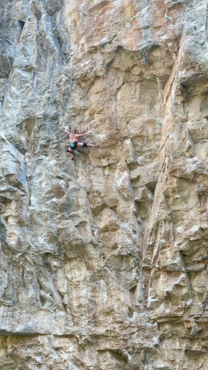 エミリー・ハリントンのインスタグラム：「Back in Rifle with all the friends 💕 This place always feels special and nostalgic but particularly this time around. So very happy to be here. A quick-ish send of the enduro masterpiece “Let it Burn” (5.13d/8b) made me feel like 19 yr old me again 😂 Sport climbing fitness is coming back after Kyrgy expedition life 😊 Thanks @adrianballinger @ltjian and @joekinder for the cheerleading 🙌🏻🙏🏻 // @thenorthface / @petzl_official / @lasportivana / @kodiakcakes / @tincupwhiskey」