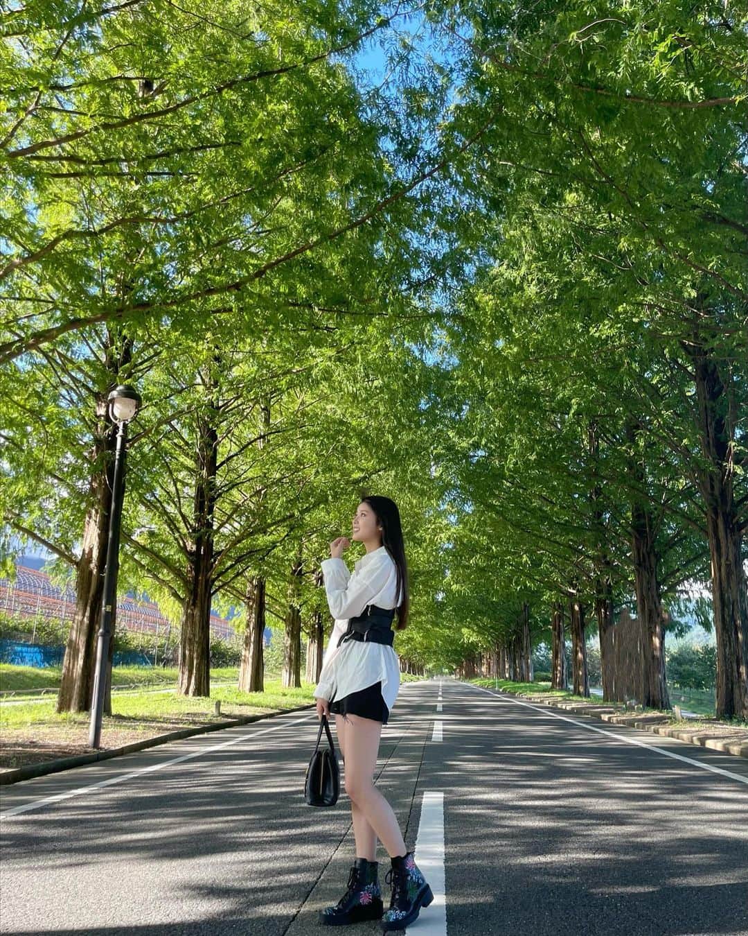 月野有菜さんのインスタグラム写真 - (月野有菜Instagram)「すごく綺麗な並木道🌲」9月14日 20時39分 - yuna_tsukino920