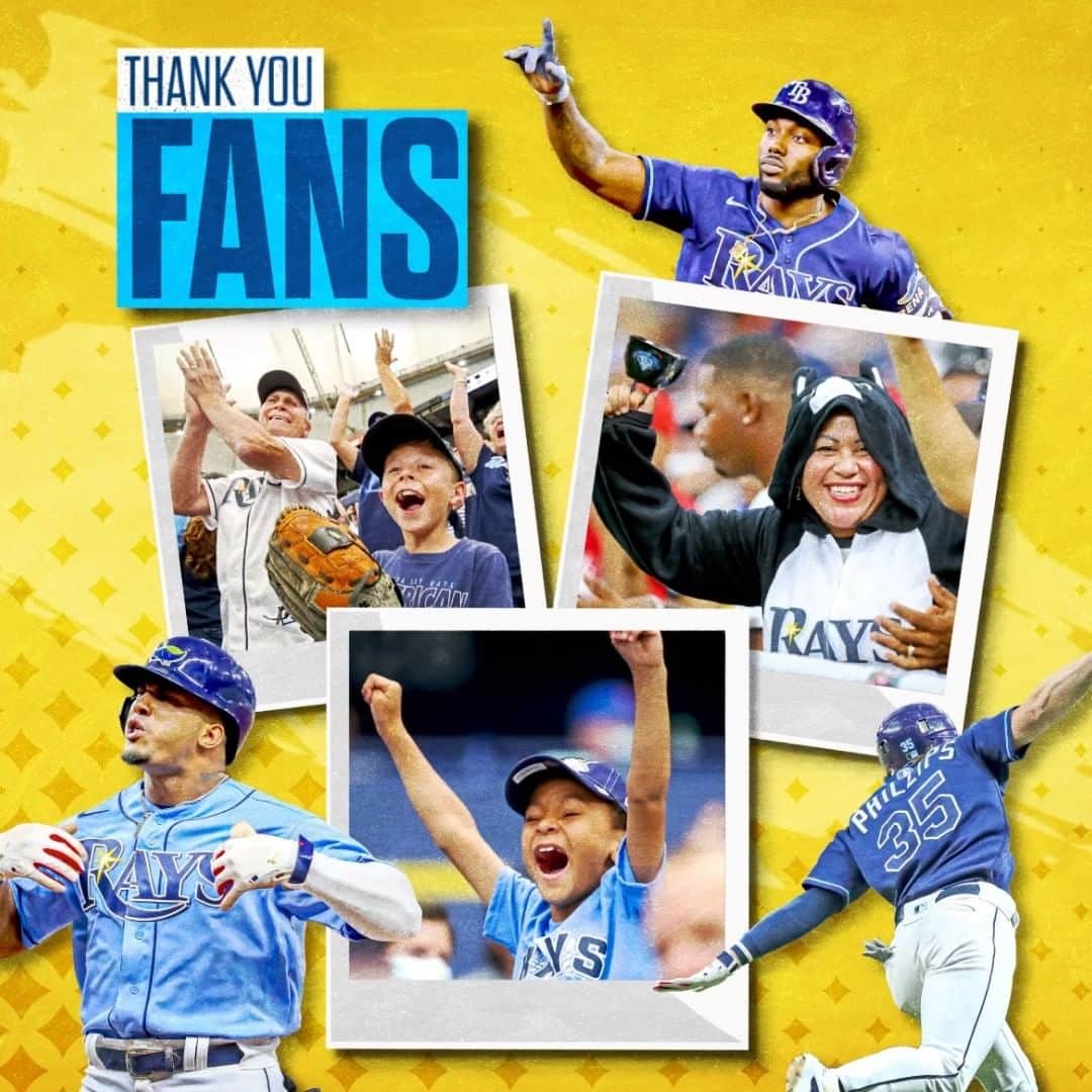 タンパベイ・レイズのインスタグラム：「Thank you, Rays fans  Thank you for your passion, energy, and encouragement all season long. We couldn't have made it this far without all of you」