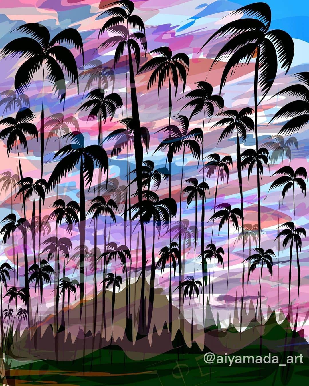 山田愛さんのインスタグラム写真 - (山田愛Instagram)「New my art work😍🌴✨  Good things will happen!  背景描いている時も早く椰子の木を描きたくてウズウズ😆笑  #behappy  #journey  #palmtrees  #dowhatyoulove  #art #creative  #sea #ocean」9月22日 14時28分 - aiyamada_
