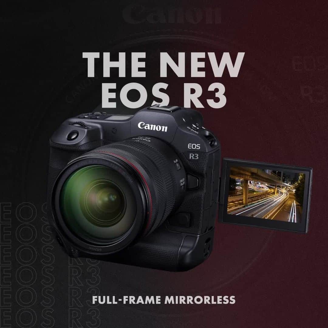 Canon Asiaのインスタグラム：「The new EOS R3 raises the bar for full-frame mirrorless cameras by featuring continuous shooting at up to 30fps, intelligent subject detection and tracking of animals, humans and motorsports, and a full-frame, back-illuminated stacked CMOS image sensor for superior image quality. ⁣ ⁣ The EOS R3 is, after all, born to rule. ⁣ ⁣ #canon #canoncamera #photography #newlaunch #canonlens #eosr3」