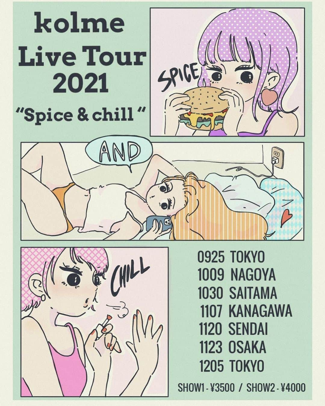 callmeのインスタグラム：「【✨あと3日✨】  9月25日からスタートする、 1年7ヶ月ぶりのライブツアー🎤  kolme Live Tour 2021 " Spice & chill " チケット発売発売中‼️  1部はacoustic公演、2部は歌とダンスで魅せる公演 どちらも見逃し厳禁😭  チケットは🔽をチェック‼️ bit.ly/3DRjrmC  #kolme #live #japan #tokyo #love #tour #happy #spice #chill」