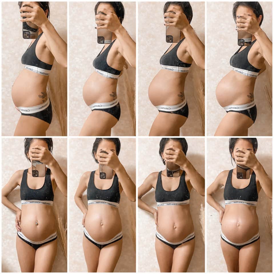 Hiiiiikoさんのインスタグラム写真 - (HiiiiikoInstagram)「🤰🏾 . . ちょうど1ヶ月後が予定日👶🏻🕊 ドキドキです😳💗  お見苦しいですが 記録として残しておきたいので🥺🙏🙇🏼‍♀️ 左から6ヶ月〜9ヶ月のお腹🤰🏾 人間の体って本当すごいよね😌 このお腹の中に人間が入ってるんだもん🤭 あー早く会いたい🥺❤️ . . #妊娠9ヶ月#妊娠後期」9月24日 19時46分 - marcella26