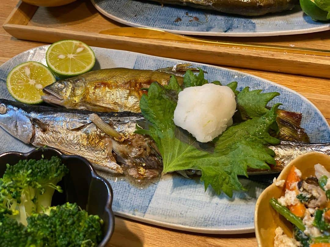 クロさんのインスタグラム写真 - (クロInstagram)「昨日の晩御飯👩🏽‍🍳🤍 ⁡ ✔︎秋刀魚と鮎の塩焼き ✔︎ほうれん草、しめじ、にんじんの白和え ✔︎ナスの焼き浸し（家庭菜園の大葉を添えて） ✔︎長ネギ豆腐わかめのお味噌汁 ✔︎玄米スーパー大麦ご飯 ✔︎スーパー大麦入りとうもろこしごはん ✔︎シャインマスカット でした！！ ⁡ ほっておくとお肉になりがちなのでおうちではお魚と思いつつ、ね、お肉って美味しいよね。 ⁡ 今月からピルを飲み始めていて、頭痛が減ることに期待していましたが全然減らない。 昨日も夕方前から頭痛くなってきて、そんな中夕飯作るの疲れた。ご飯作りって本当疲れるし、時間取られるし、そんなに美味しいわけでもないしマジで毎日お弁当頼んでる友達最強だわっっっ ⁡ 大葉がはえすぎて、なんかシワシワだよ？ お水が足りてない？ 重なりすぎて下の方の子は元気もないよ？？ ⁡ #定食ご飯 #お魚ご飯 #今日の晩御飯 #つくりおき食堂まりえ #お家ごはん #おうちごはん #時短ご飯 #dinner #簡単レシピ #レシピ #電子レンジご飯 #時短レシピ#yummy #delistagrammer #homecooking #tokyo #japanesefood #instafood #foodstagram #クロリサ的自炊 #おうちご飯 #クッキングラム #晩ごはん #instagood #instalike #tokyo #可愛い #大好き」9月28日 11時21分 - kuro_risa