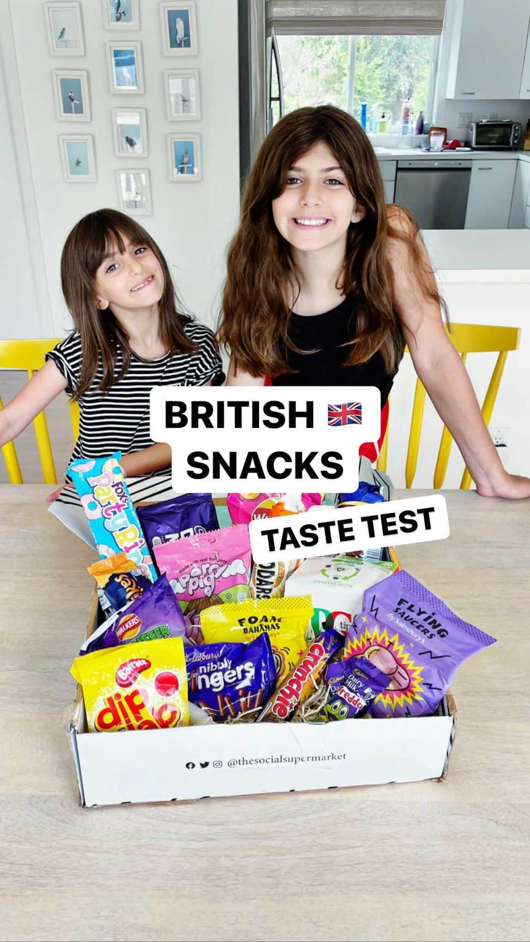 Ilana Wilesのインスタグラム：「Two fans from the the UK sent us a whole box of British snacks to try. Mazzy and Harlow did not hold back in their reviews! In Mazzy’s words: UK, your snacks are really weird, but they are fun to try. Thank you Simran and Vicki!!!」