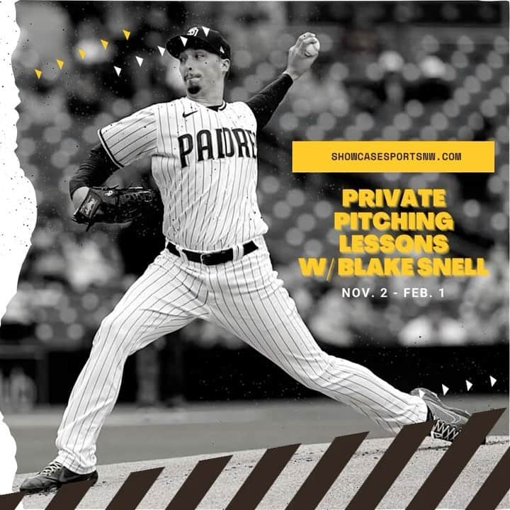 ブレイク・スネルのインスタグラム：「Calling all PNW pitchers! Book a private pitching lesson with me now at showcasesportsnw.com. Let’s get to work!!」