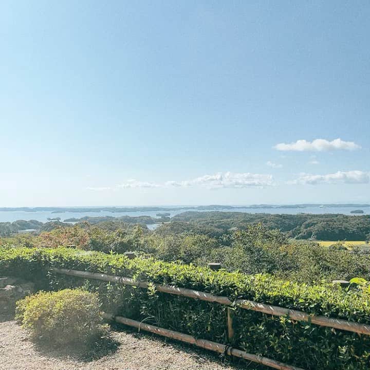 のインスタグラム：「朝は松島を一望できる豊山。 大仰寺からのこの景色。 海と緑と田んぼの黄緑のコントラストがとても美しい。  「なくしたときに気がつく」 にならないように。 自分がおばあちゃんになっても、 この景色が変わらないでいられるように。 次の世代へと引き継いでいけるように。  #宮城五区 #引き締まる思い #美しい景色」