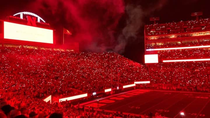 thephotosocietyのインスタグラム：「Video by @brianlehmannphotography // The slogans says, “There is no place like Nebraska.” Here in Lincoln, Nebraska nearly 90,000 football fans packed into Memorial Stadium Saturday night, where it becomes the third largest city in the state, on football game days. Nebraska beat Northwestern 56-7. #nebraska #nebraskafootball #cornhuskers #lincolnnebraska #football #collegefootball」