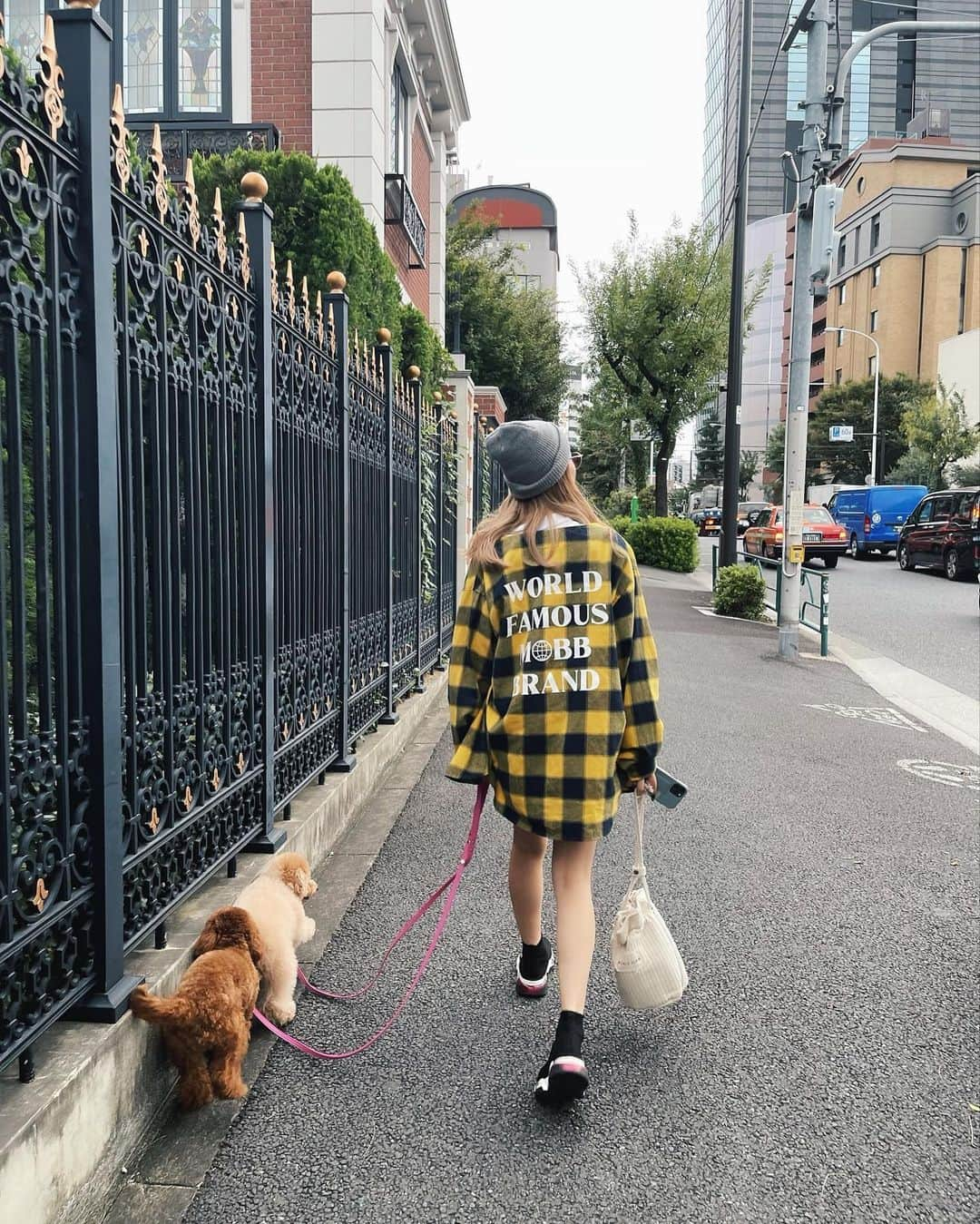 三村亜美のインスタグラム：「・ lunch🍴🐶 はちときらを連れてテラス席で過ごす時間が好き❤︎代官山モンスーンカフェおすすめ！🍺 #ootd#愛犬#デート#代官山」