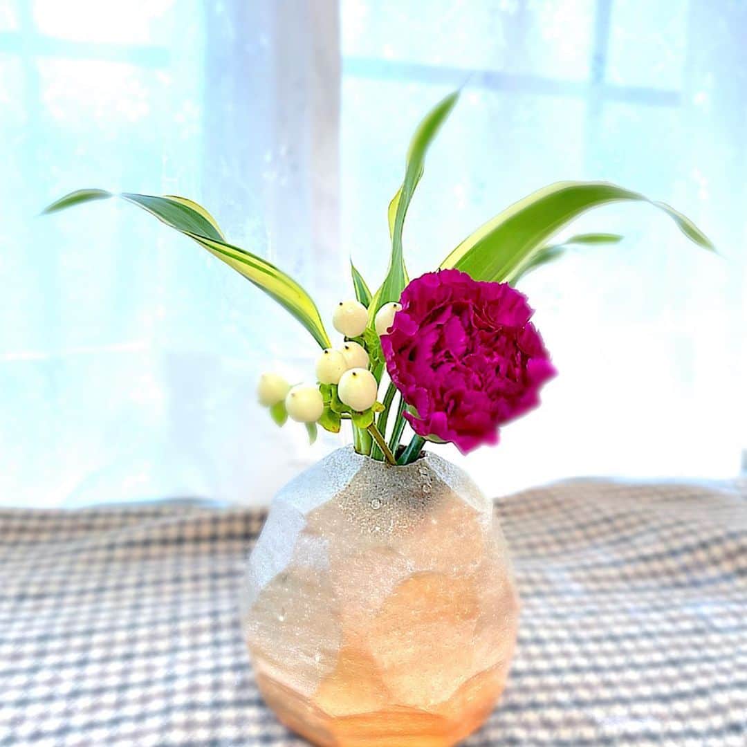 菊池桃子さんのインスタグラム写真 - (菊池桃子Instagram)「*  今週のお花💐  この花瓶、久しぶりに出したら ひび割れがあって、水漏れ💦。 補修してみよう。😵‍💫  #直さなきゃ #カーネーション #ヒペリカム #ドラセナ」10月7日 8時05分 - momoko_kikuchi_official