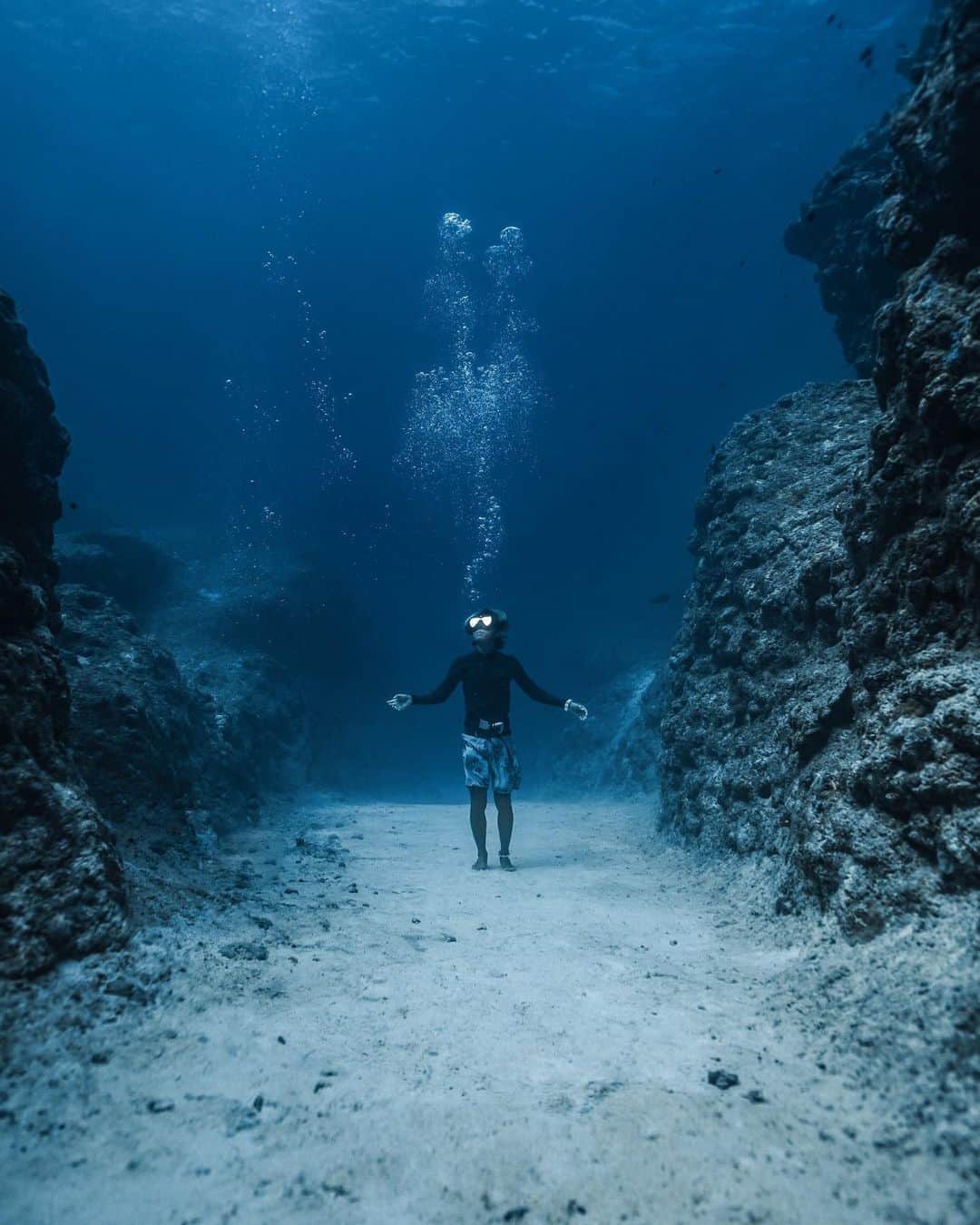 H I R O M I M O R I Y Aのインスタグラム：「Deep blue💧🌊  久しぶりにモデルをしたから髪型がIKKOとか言わないでね？ 久しぶりにひろみのいろみ🌊  @saaaaaki712   Camera:sony a7iii Lens:16-35 zeiss  #underwaterphotography #paditv #underwater #ocean #underwaterlife #scubadiving #earthshotz #planetearth  #freediving #freedivephotography #sonyalpha #alpha_newgeneration_bysony  #ダイビング　#ダイビング好きな人と繋がりたい #宮古島ダイビング　#宮古島　#スキンダイビング  #水中写真　#自由潛水　#海好きな人と繋がりたい　#八重干瀬」