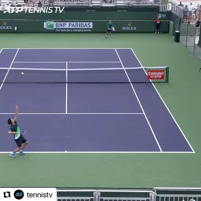 ダニエル太郎のインスタグラム：「Great start in @bnpparibasopen ! And I vote best point of the day from myself 😂 Thanks @tennistv for the video. Second round on Saturday!」