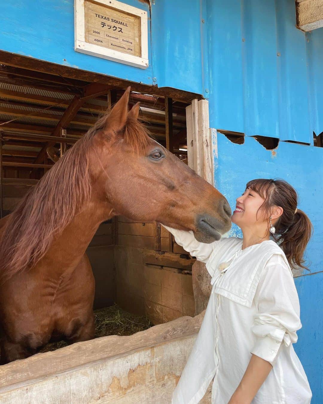 黒田りさのインスタグラム：「🐴  ロケで長崎平戸へ⋆｡˚✩ シービューランチで 海辺を乗馬した体験は一生忘れられない！ キラキラの海に広がる空に 一歩一歩、マイペースに歩いて 素晴らしい景色へ連れてってくれるテックスくんの優しさに 地球の素晴らしさを感じて涙が出そうになったよ☺︎  21日のチャギハ！見てね♬  帰りにテックスくんにお礼を言ったら チューされて(?)びっくり🐴❣️笑  お別れが寂しかったよ〜！  #乗馬体験#平戸シービューランチ#シービューランチ#長崎平戸#チャギハ#長崎旅行#長崎観光#九州観光#長崎県」