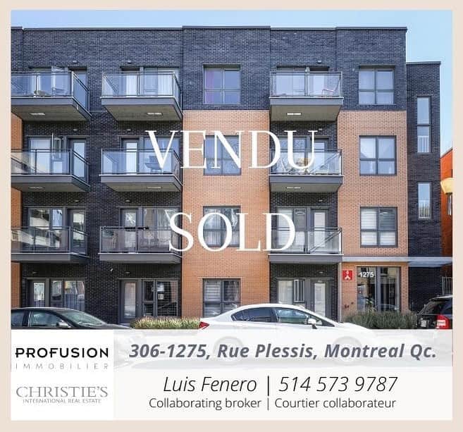 ルイス・フェネロのインスタグラム：「💫VENDU | SOLD 💫  -Félicitations à mon client pour son nouveau achat à Montréal.  -Congrats to my client on his new purchase in Montréal.  📍306-1275 rue Plessis Montréal, Quebec.  LUIS FENERO.  ☎️ 514 573 9787 📧lfenero@profusion.global  *Collaborating broker | Courtier collaborateur.」