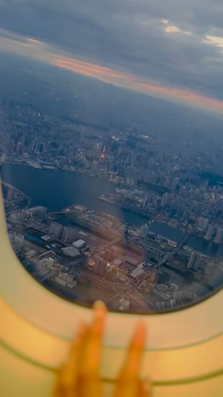 水沢エレナのインスタグラム：「東京タワー。  飛行機の中から見る景色がすごく好きです。  さて。どこに向かったでしょうか？？😊   #東京タワー  #飛行機  #景色  #旅    #tokyotower   #view」