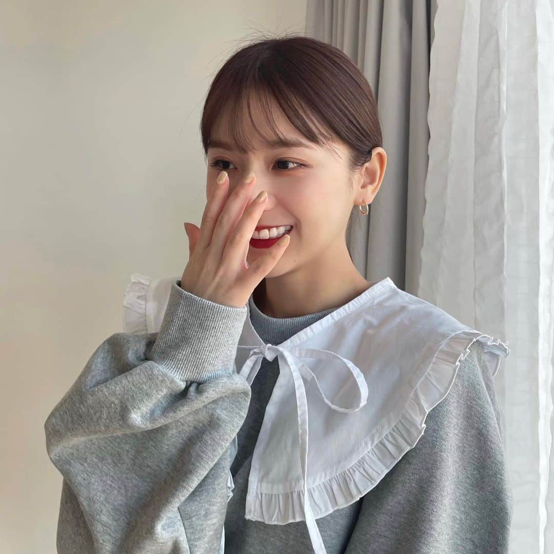 ひよんのインスタグラム：「💛💛  ひとつに結んでもいい感じの長さになってきた❣️  #ひよん #9unq #クアンク #つけ襟」